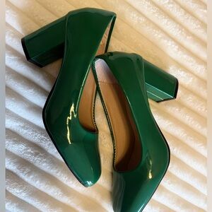 Elegant Green Women's Block Heel Shoes